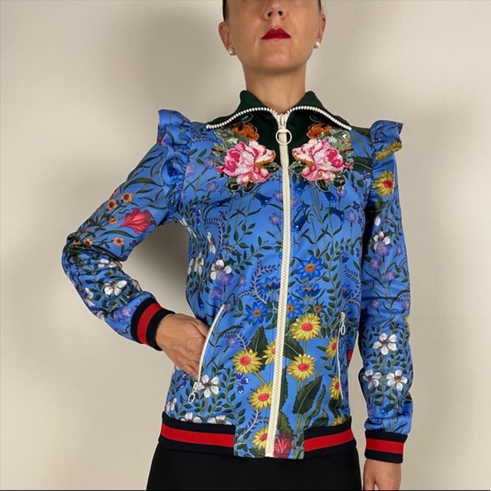 New GUCCI New Flora Sequin Turtleneck Track Jacket